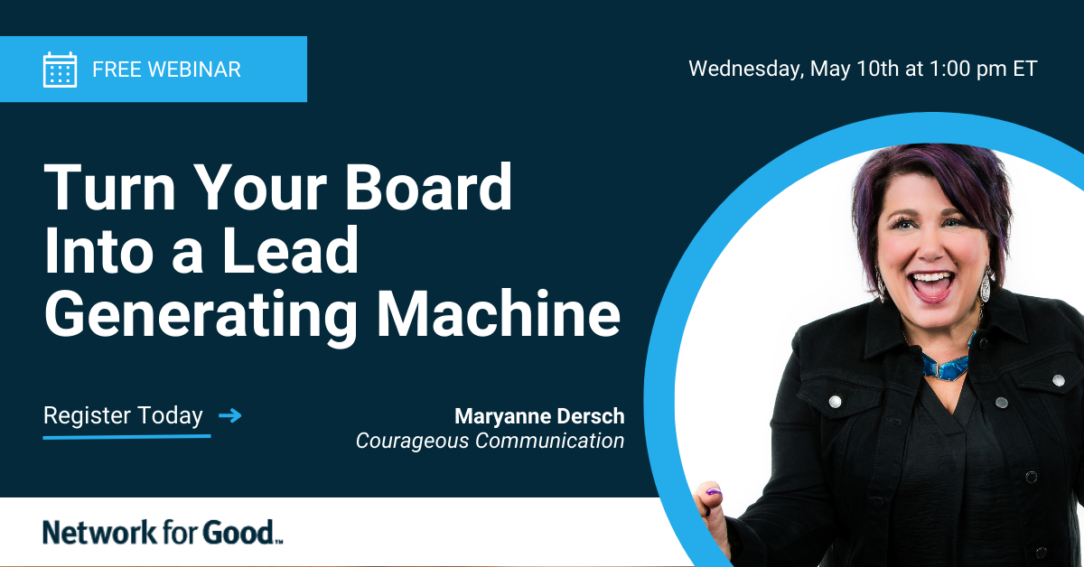 text for "Free Webinar" in the upper right-hand corner and text for titled "Turn Your Board Into a Lead Generating Machine" in the center with a picture of a woman cheering in the bottom right-hand corner